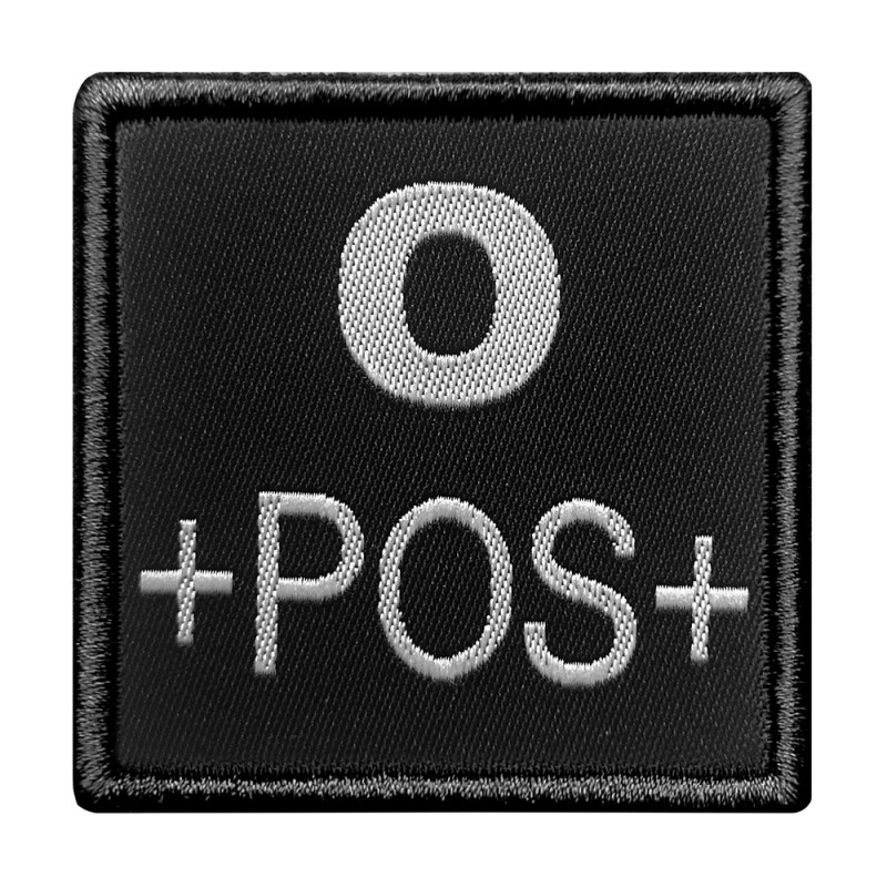Groupe sanguin O positif brodé sur tissu noir