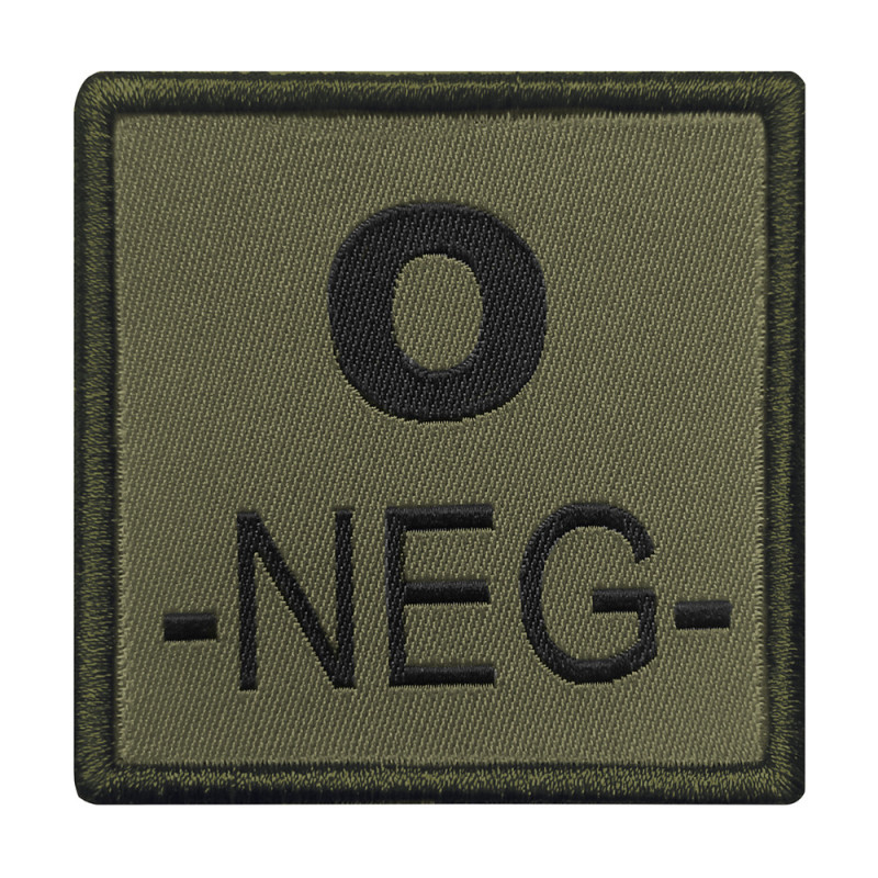 Groupe sanguin O négatif brodé sur tissu vert olive