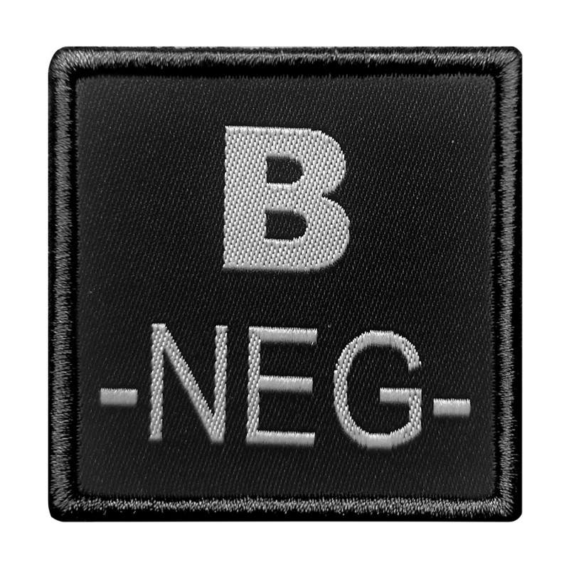 Groupe sanguin B négatif brodé sur tissu noir