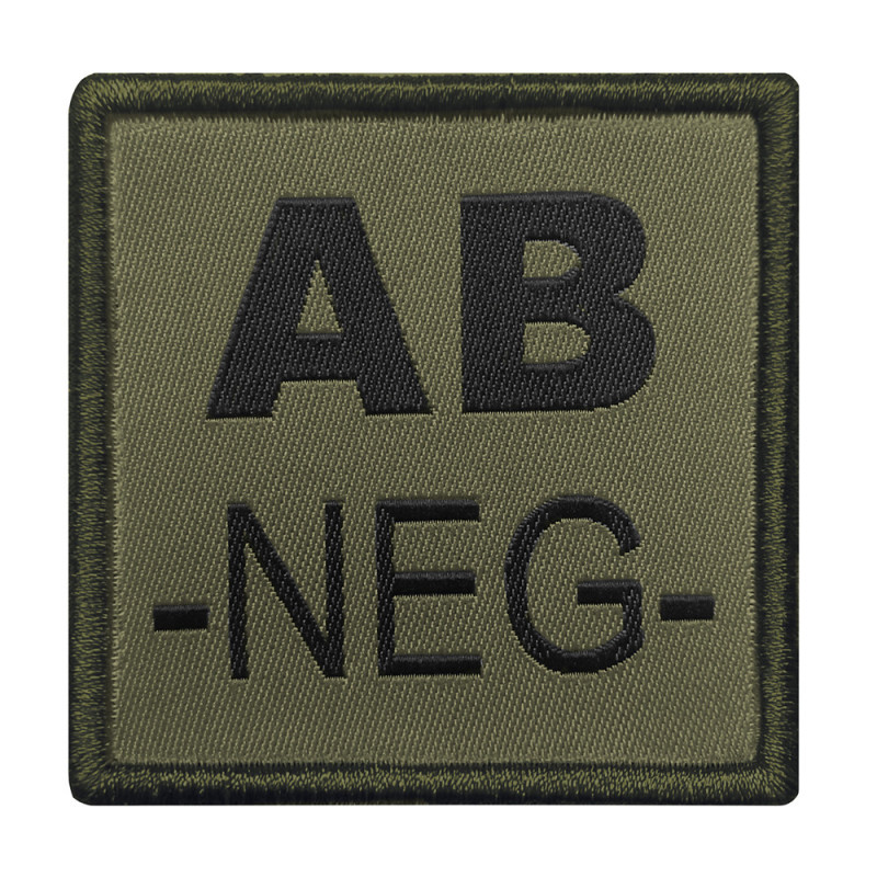 Groupe sanguin AB négatif brodé sur tissu vert olive