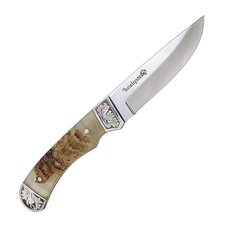 COUTEAU LAME 11 CM. ETUI CUIR MANCHE MOUFLON