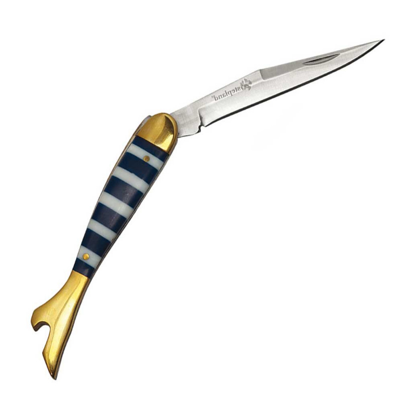COUTEAU FEMININ LAME 8 CM.  MANCHE NACRE BLEU
