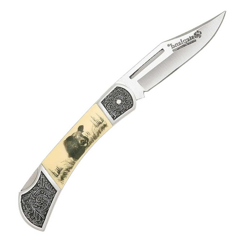 COUTEAU LAME 8 CM. SOUS BLISTER MANCHE SANGLIER