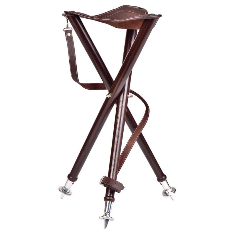 TREPIED  BOIS PIED ALU ASSISIE CUIR 70 CM