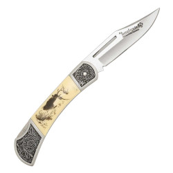 COUTEAU LAME 8 CM. SOUS BLISTER MANCHE CERF