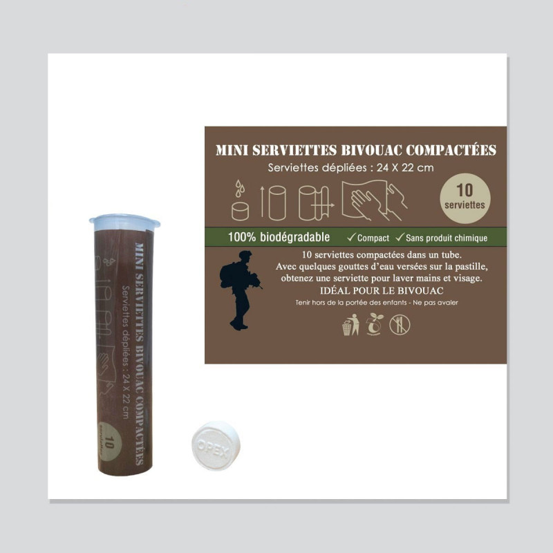 MINI SERVIETTES DE BIVOUAC COMPACTEES